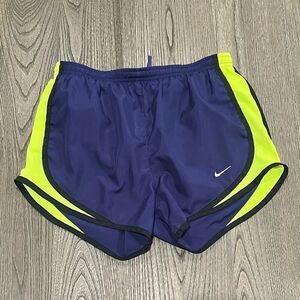 Nike Womens Navy Blue Yellow Elastic Waist Dri-FIT Track Shorts Size XS